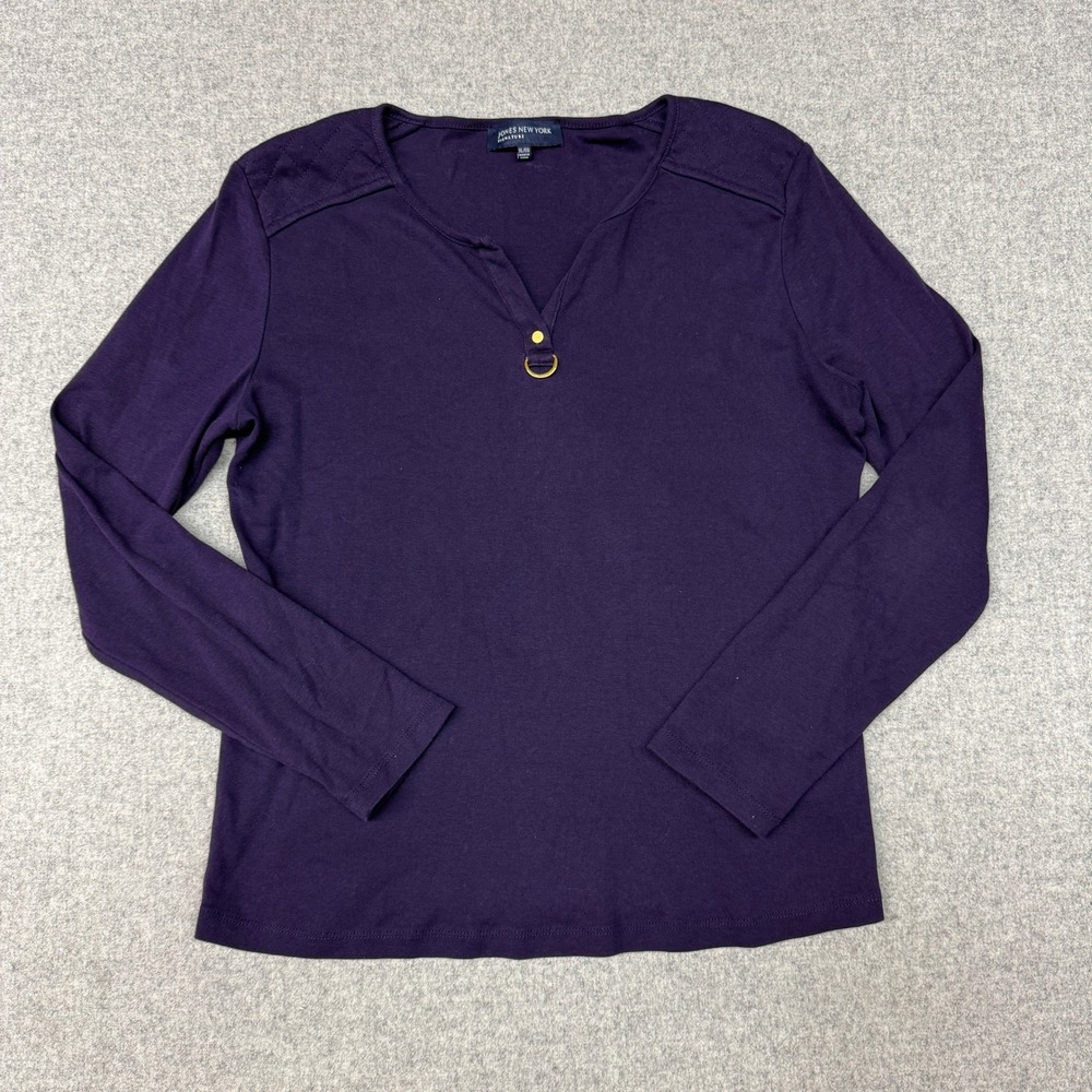 Jones New York | Top |XL |Purple |Quilted Shoulder D-Ring Split Neck Long Sleeve